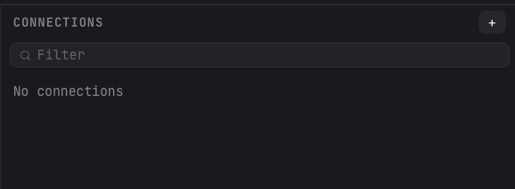 The Arris Connections sidebar with a Filter box, a No connections message, and a + button in the top-right